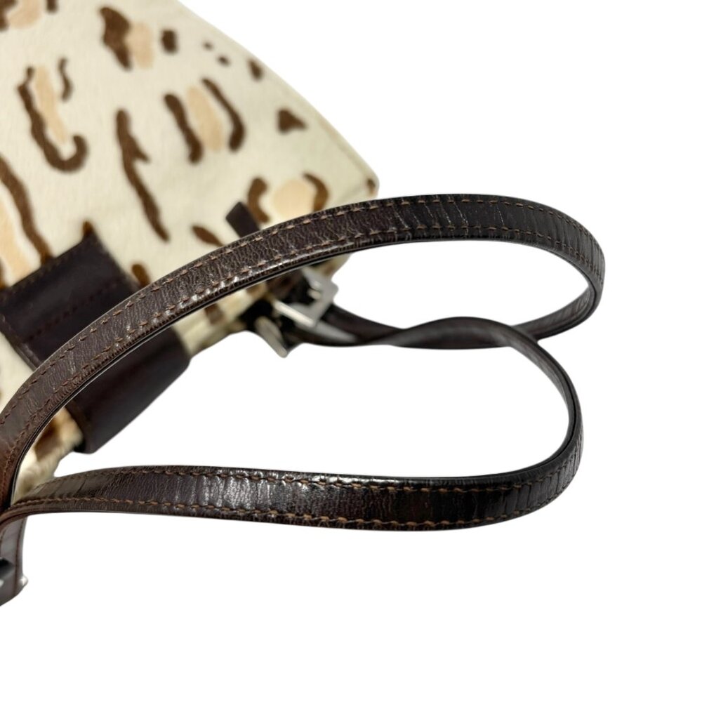 FENDI Vintage FF Logo Leopard Mamma Baguette Shoulder Bag Cream Brown [105532] - Picture 9 of 16